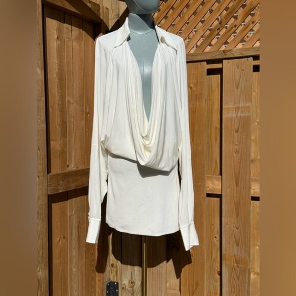 🆕 RAT & BOA 🧿 NWOT Stella White Long Sleeve Cowl Neck Mini Dress, Sz M - Picture 2 of 16